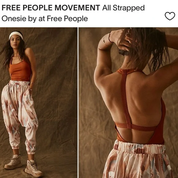 Free People Movement All Strapped Onesie Jumpsuit Bra Top Harem Blunt Orange - Picture 8 of 8